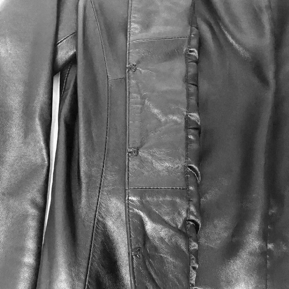 Chicos size 1 black leather jacket jewel trim neckline and front 3 snap closure - Picture 6 of 6